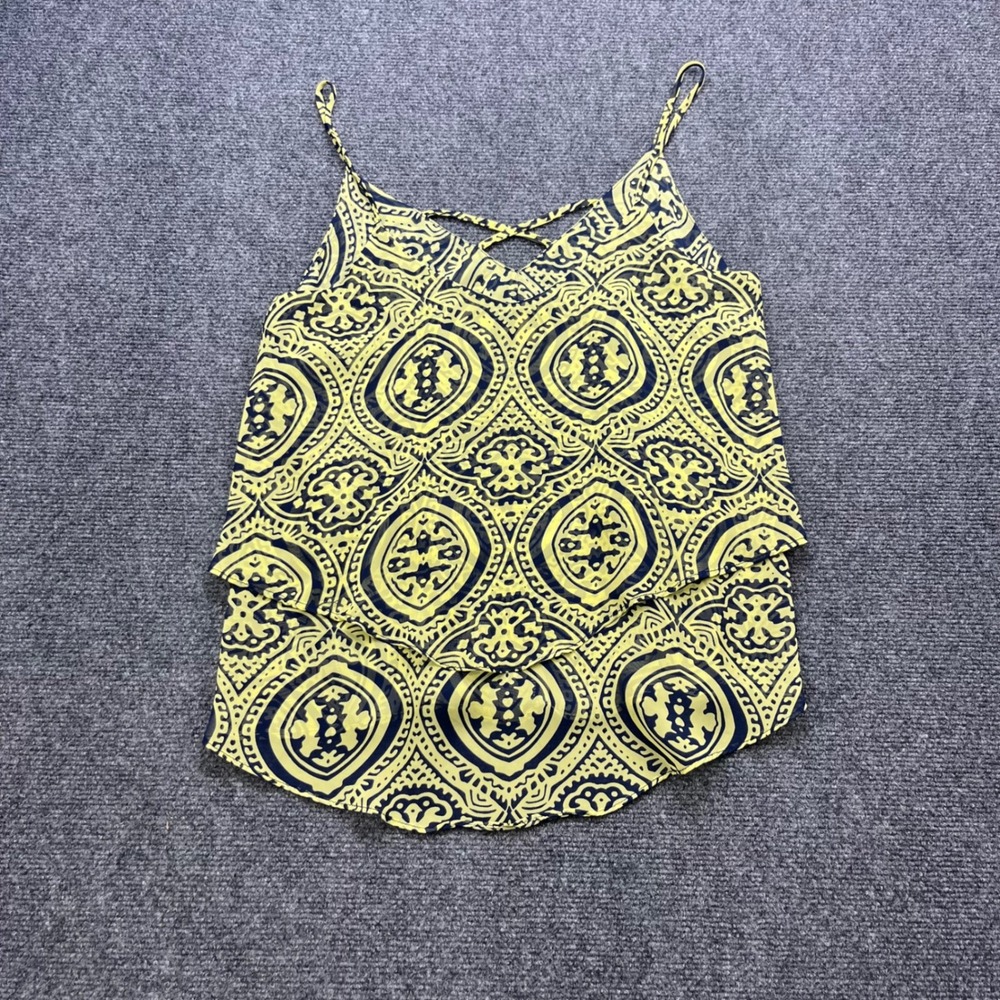 Miami Boho Festival Layered Yellow Geometric Chiffon Cami Tank Top
